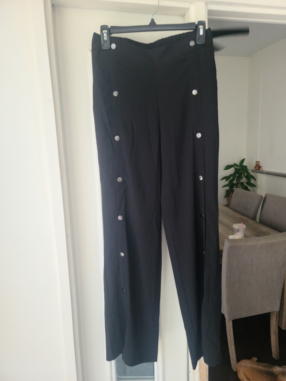 FAVLUX Black Wide-Leg Snap-Detail Pants